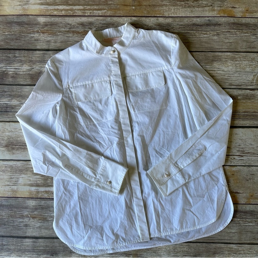 Tory Burch 100% Cotton White Button Down Slim Fit Shirt Sz 2
